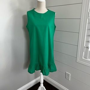 Green Ruffle Hem Smock Dress